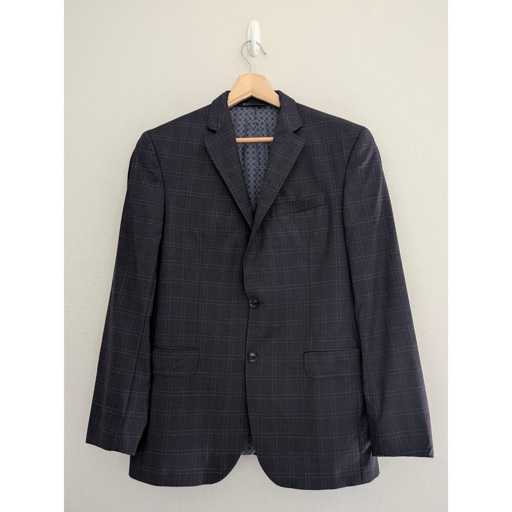 Men's Ted Baker London Jay CT Suit Jacket Blazer Size 40R Blue Purple Plaid